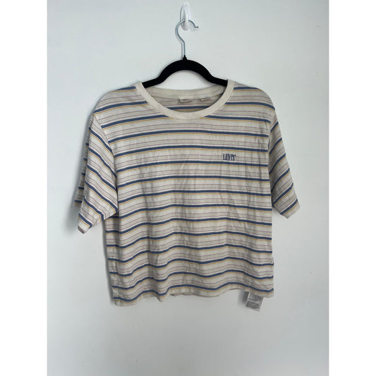 Levis Striped T Shirt Women S Cream Blue Yellow Cotton Casual