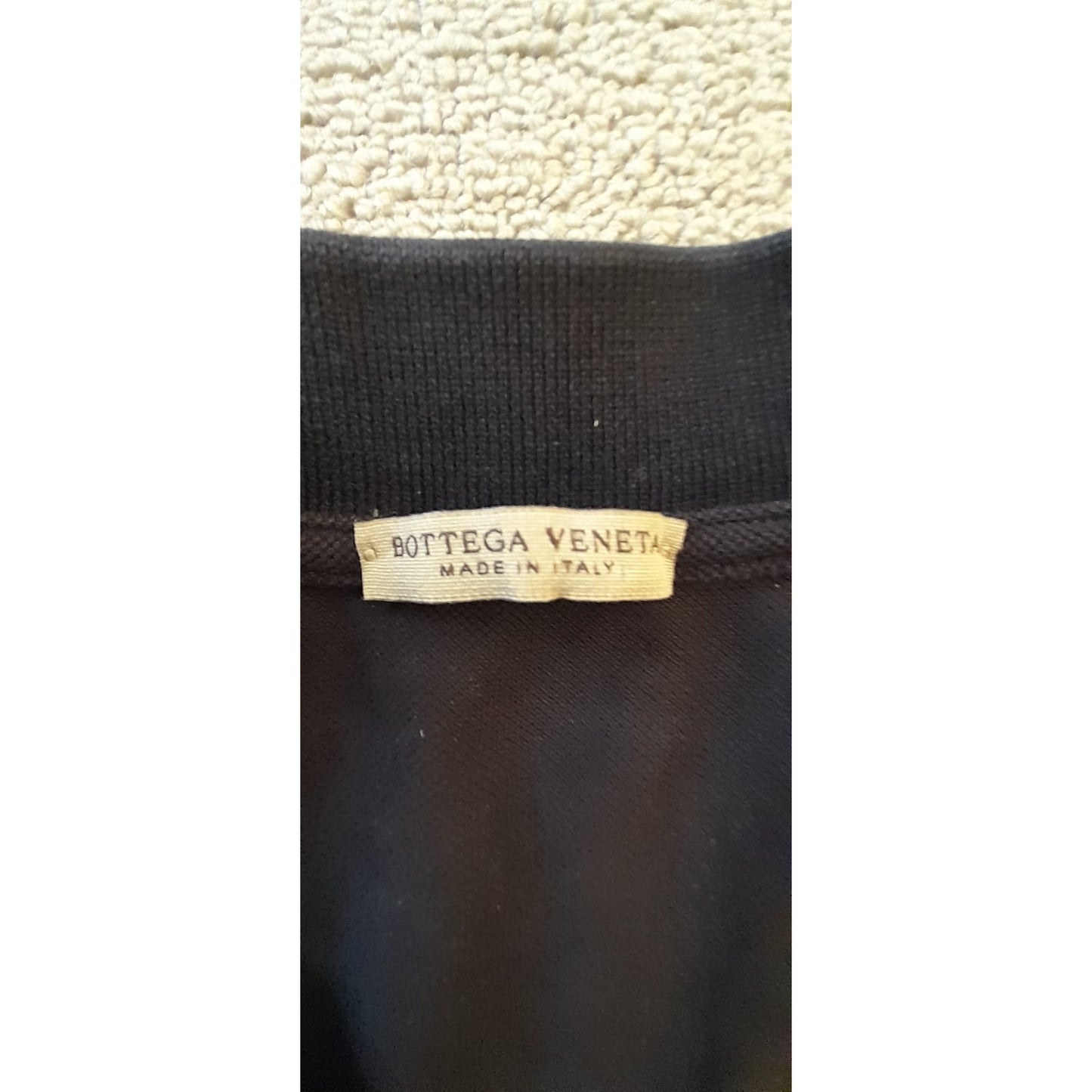 Bottega Veneta Mens 50 Black Polo Shirt Blue Trim Made In Italy