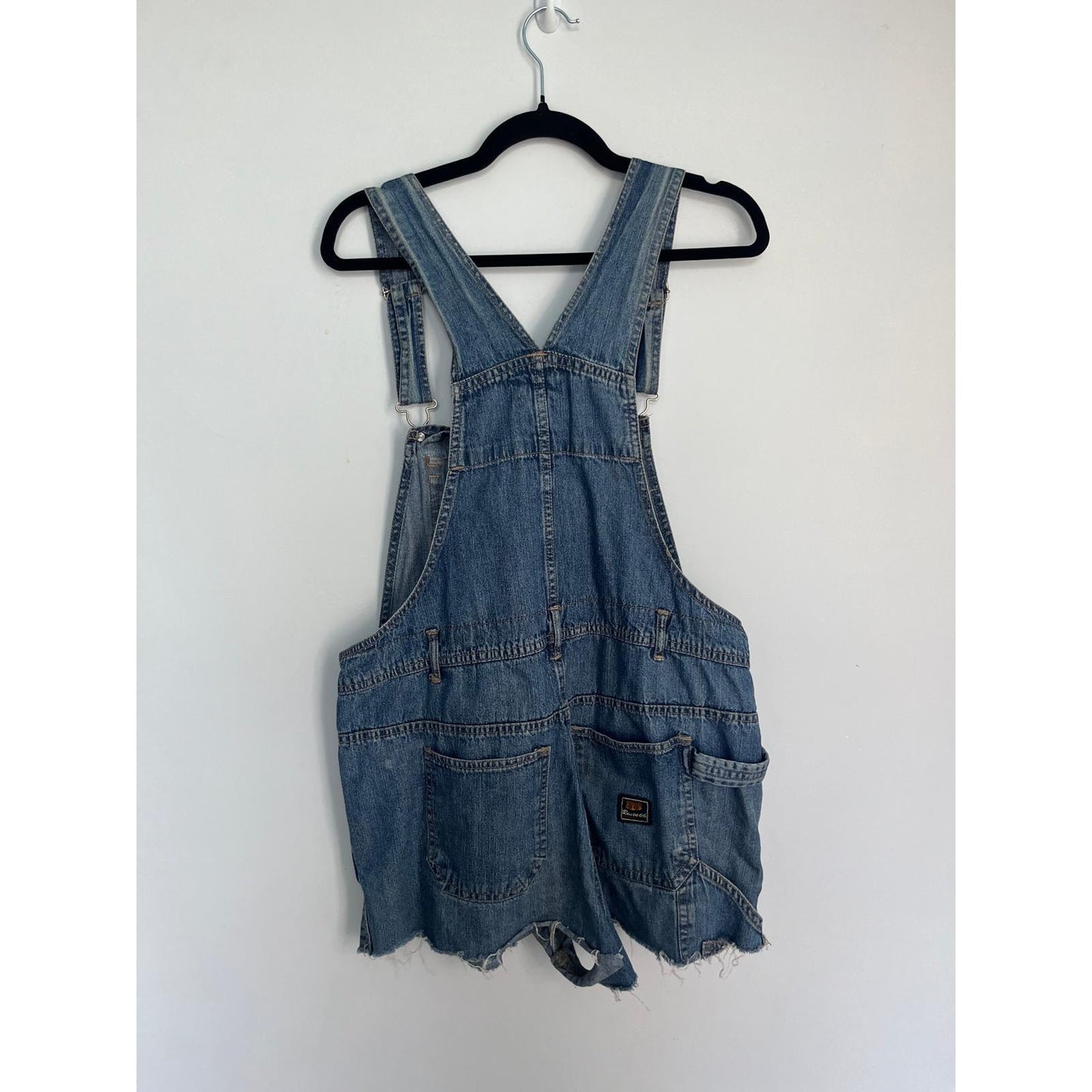 Route 66 Denim Overalls Shorts Women L Vintage Distressed Carpenter Utility