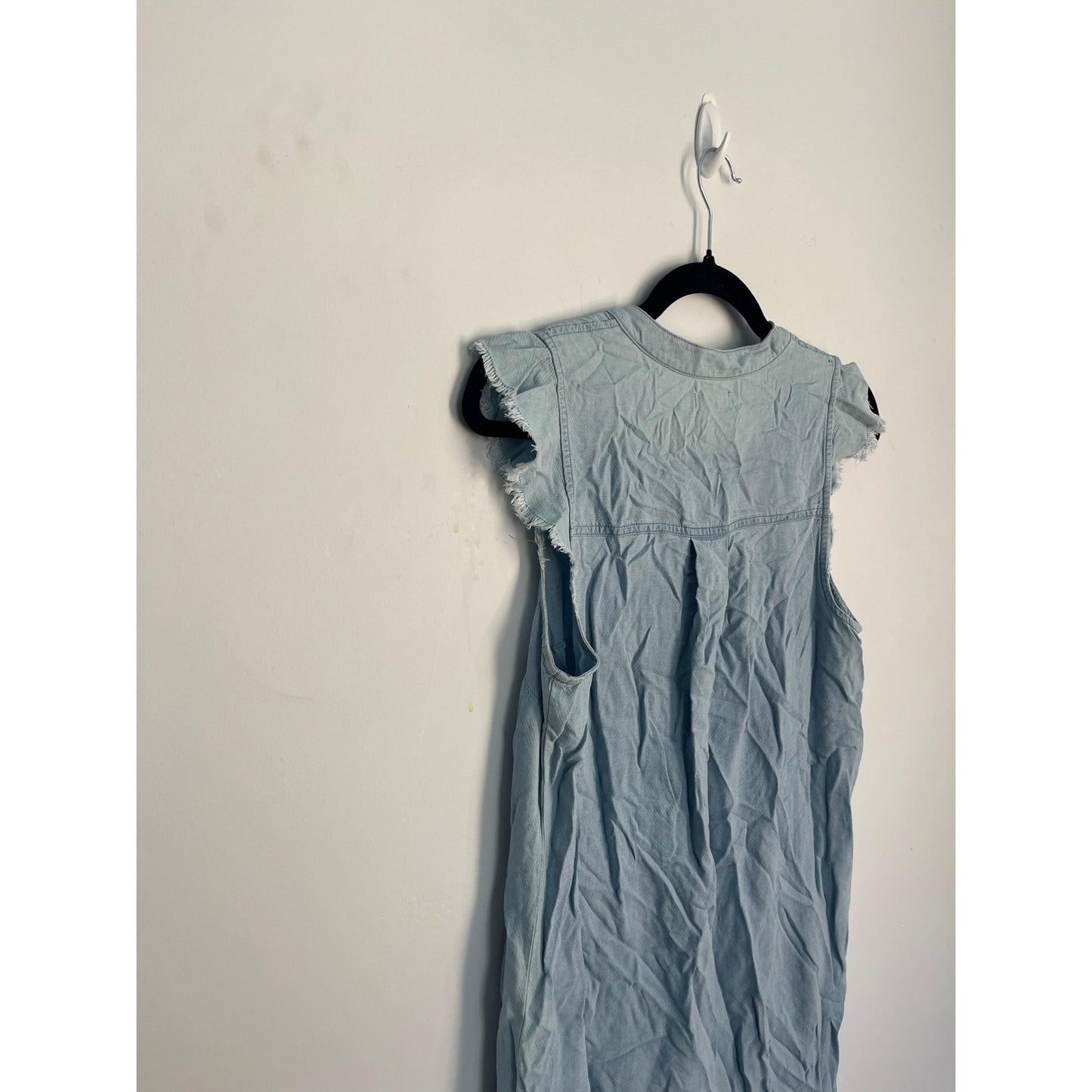 Splendid Sleeveless Henley Dress Women XS Blue Chambray Frayed Hem Casual