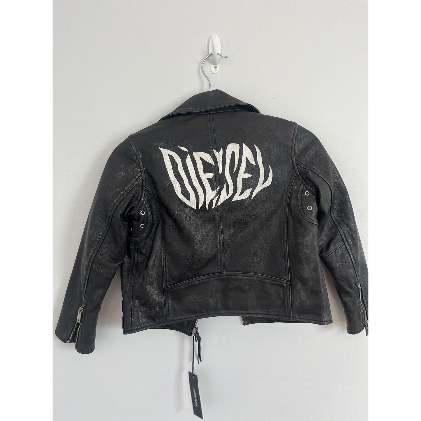 Diesel Moto Jacket Kids No Size Black Faux Leather Buckle Trim Biker Style