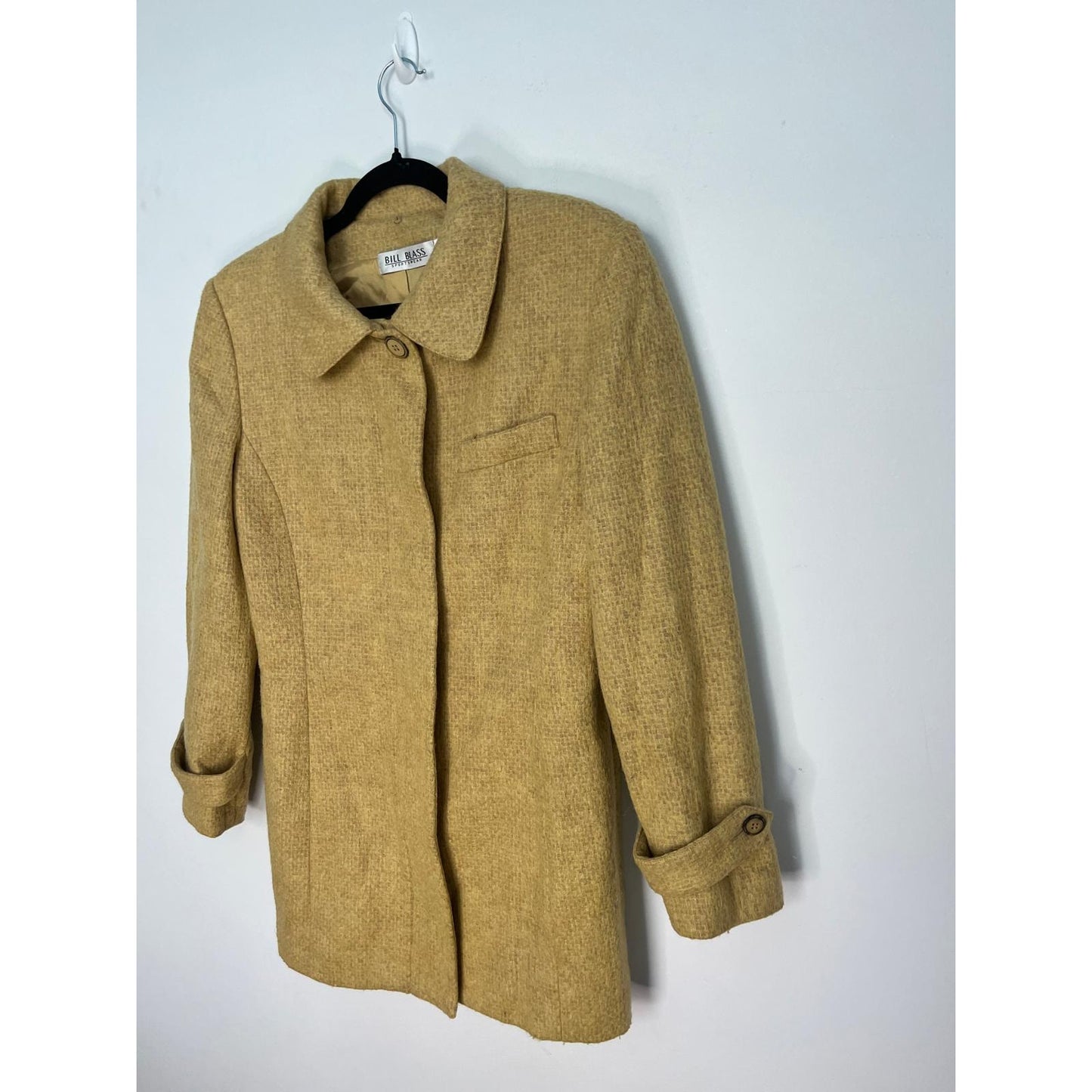 Bill Blass Vintage Blend Coat Women 12 Yellow Mohair Collared Lined Jacket