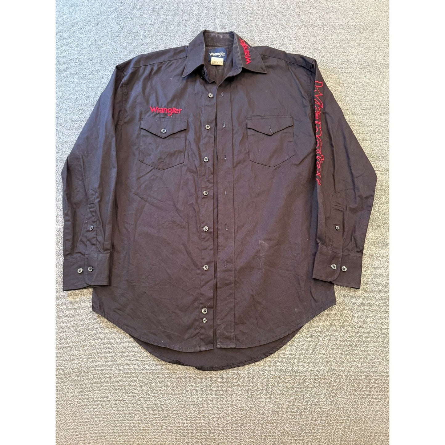 Wrangler Men's Black Long Sleeve Button Up Work Shirt Red Logo