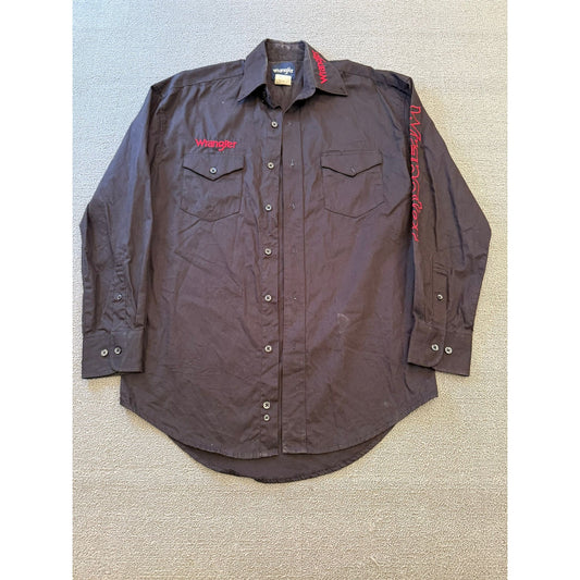 Wrangler Men's Black Long Sleeve Button Up Work Shirt Red Logo