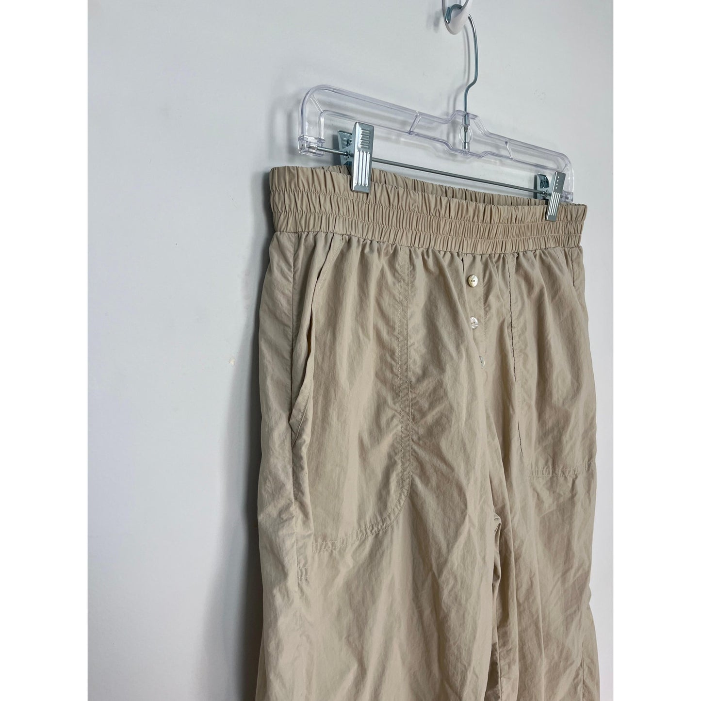 Donni Jogger Pants Women L Beige Lightweight Button Front Elastic Waist