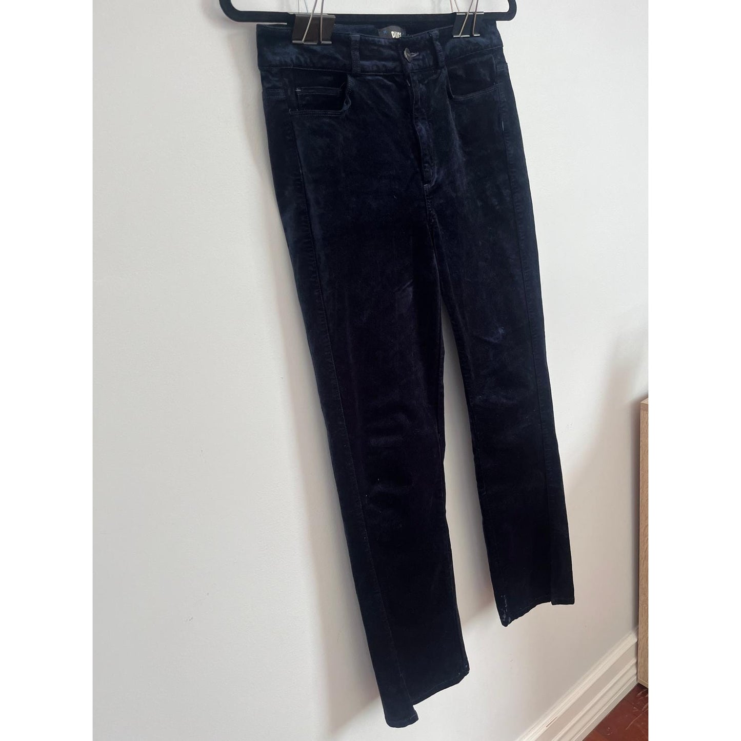 Paige Pants Women 27 Navy Velvet Straight Leg Mid Rise Classic Fit