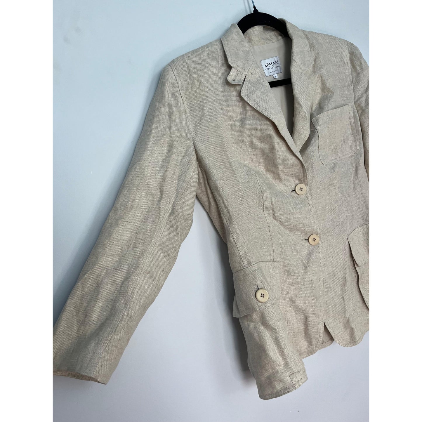 Armani Collezioni Blazer Women 6 Beige Linen Button Front Italy