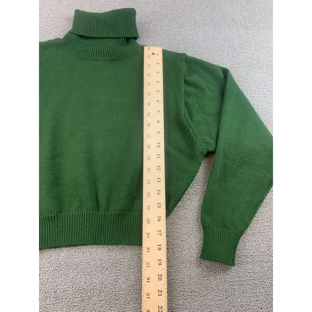Zara Sweater Women S Green Turtleneck Cropped Pullover Stretch Knit Ribbed Trim