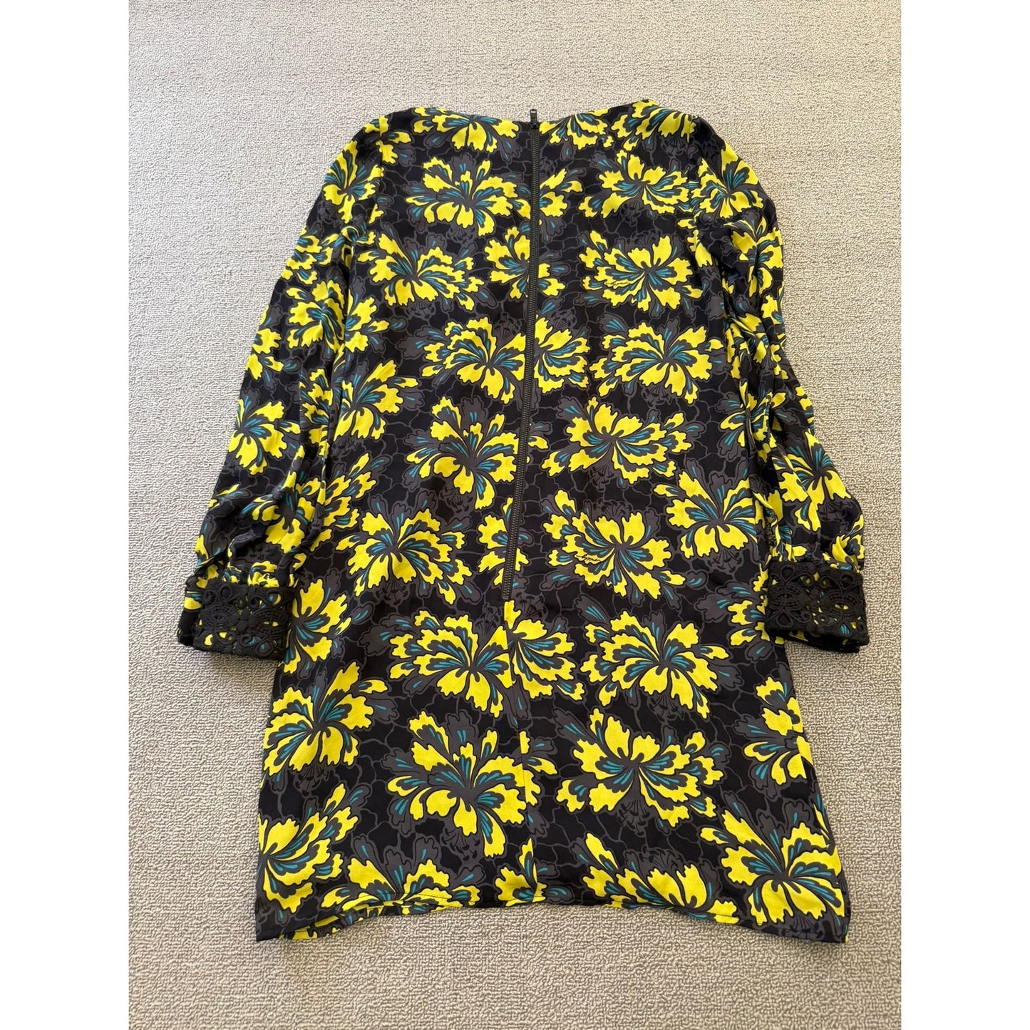 Original Milly Women's Size 2 Black Yellow Floral Mini Dress Long Sleeve
