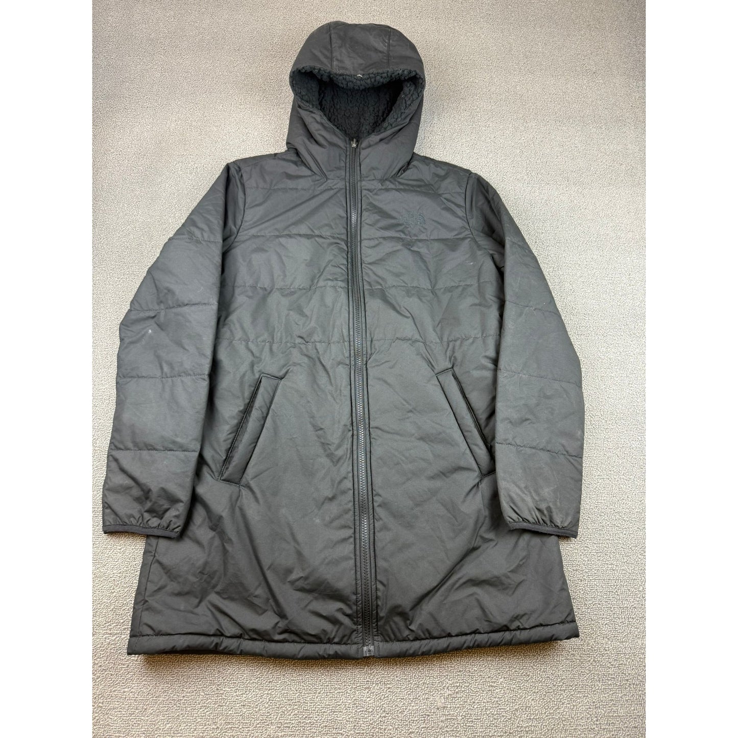 The North Face Women's Size Medium Black Fleece Hooded Puffer Jacket Reversable