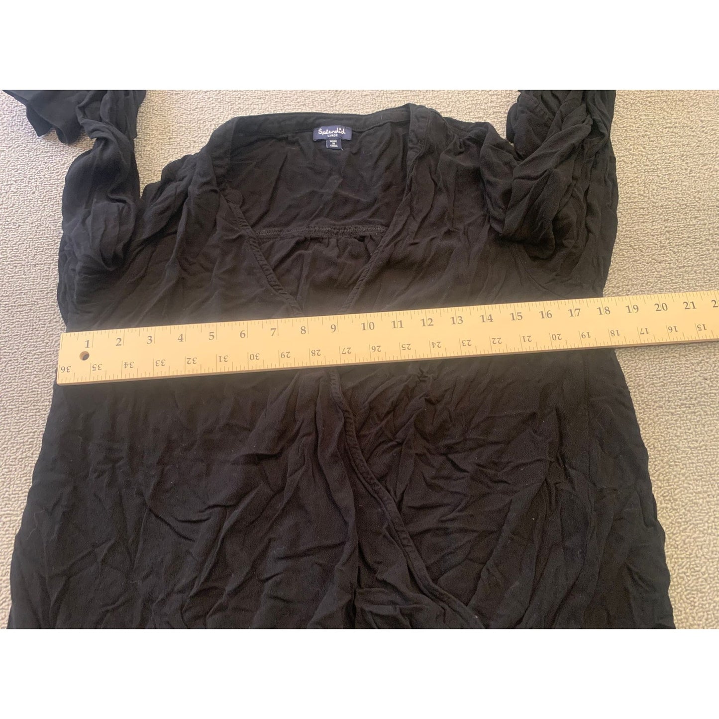 SPLENDID Women Large Black V Neck Long Sleeve Top