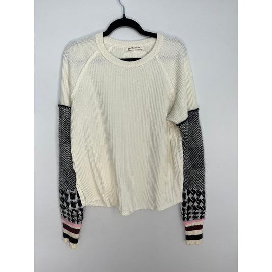 We The Free Waffle Knit Sweater Women XS Colorblock Patterned Sleeves