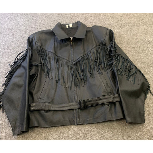JUST JOSHUA Women's Small Black Leather Fringe/Biker Jacket