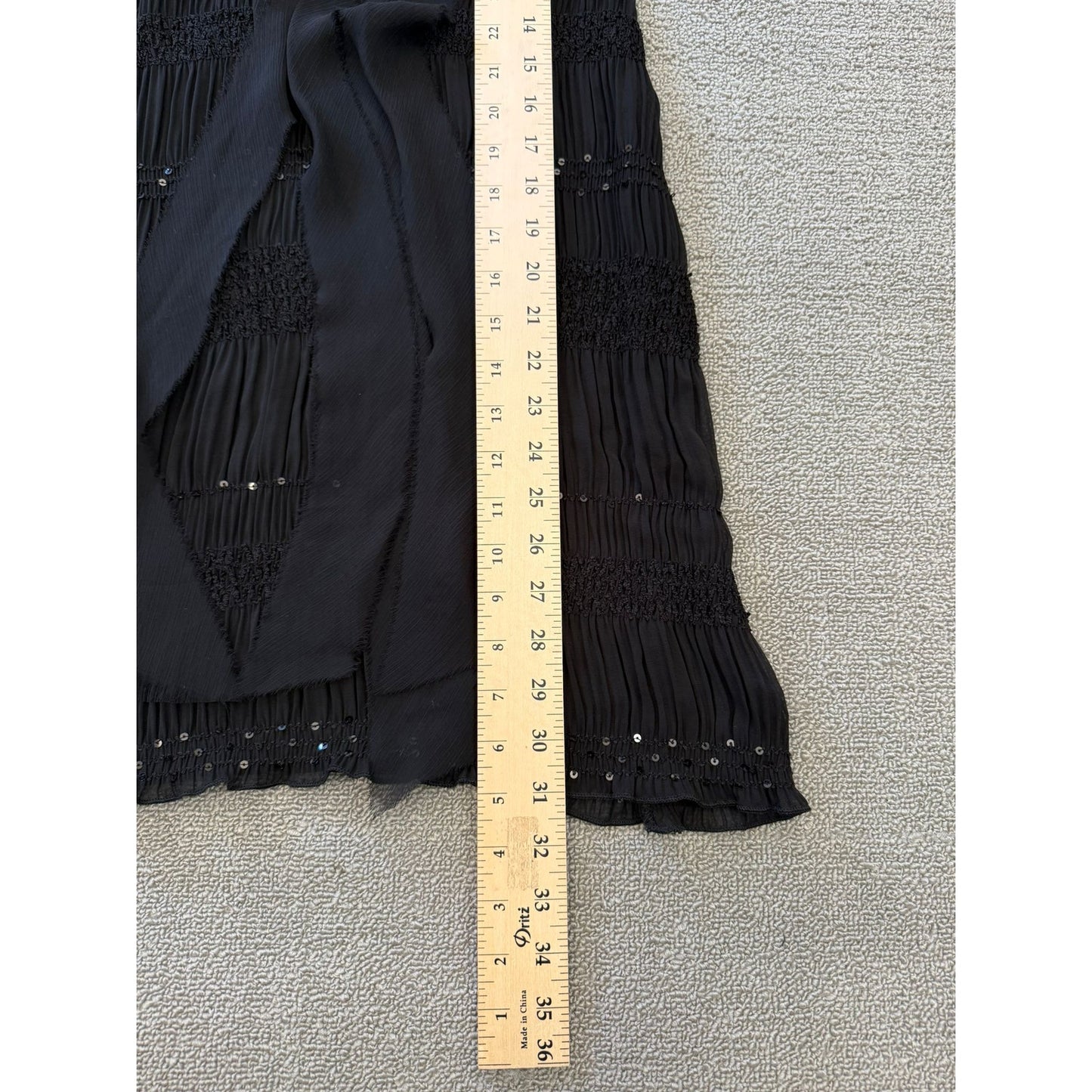 ABS Allen Schwartz Women XXS Sheer Black Sequin Beaded Tiered Ribbon Tie Dress