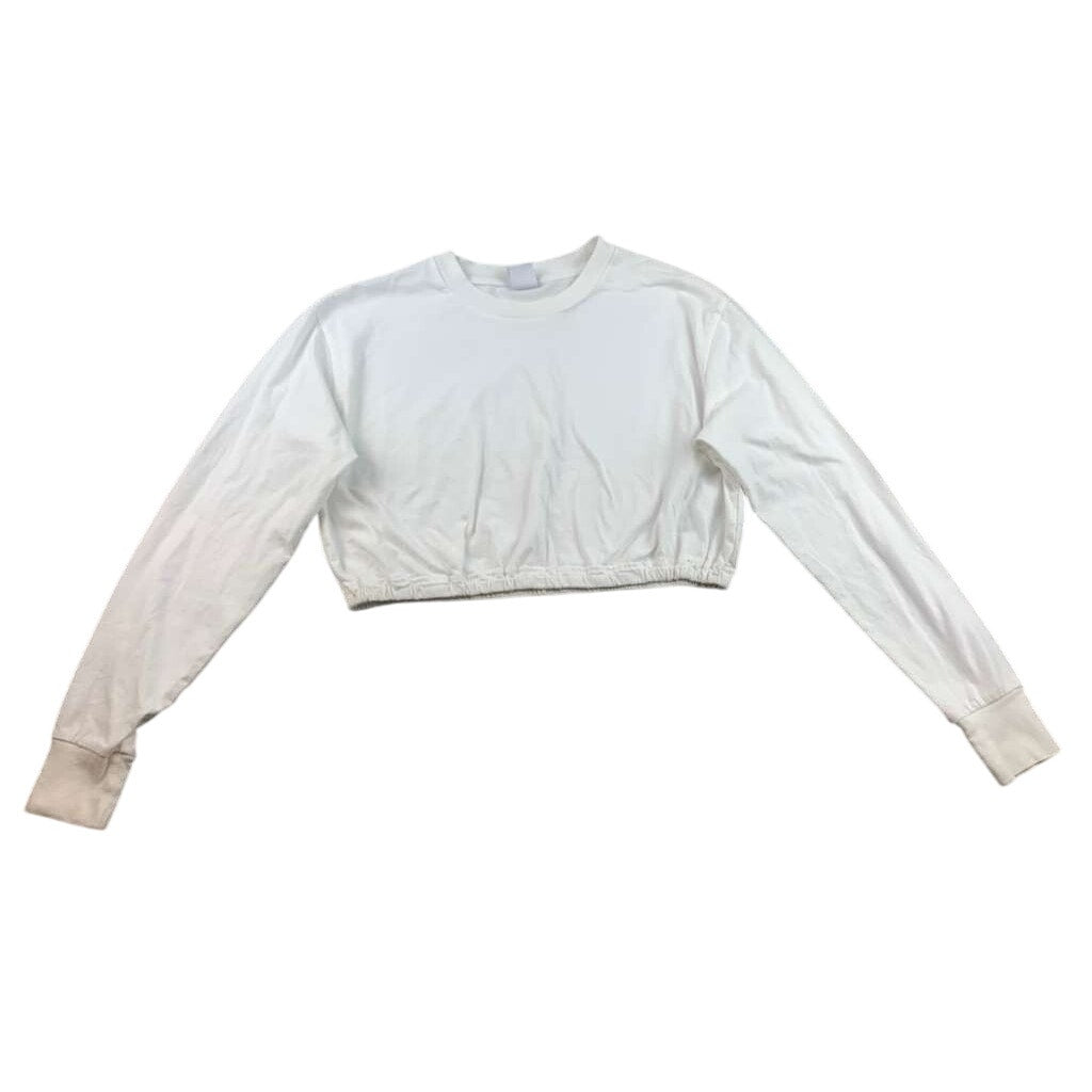 TNA Cropped Sweatshirt Women S White Elastic Hem Long Sleeve