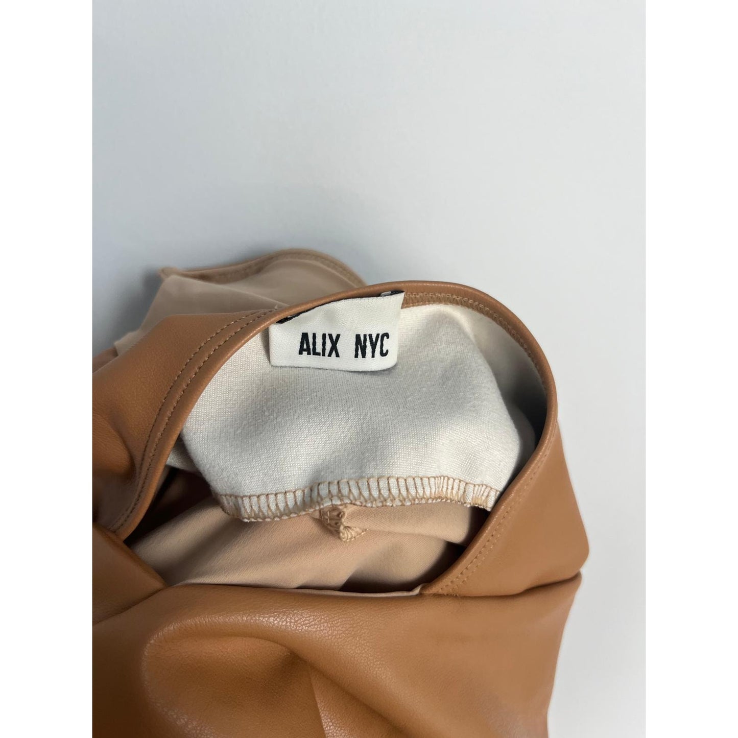 Alix NYC Faux Leather Bodysuit Women XS Cutout Spaghetti Strap Tan