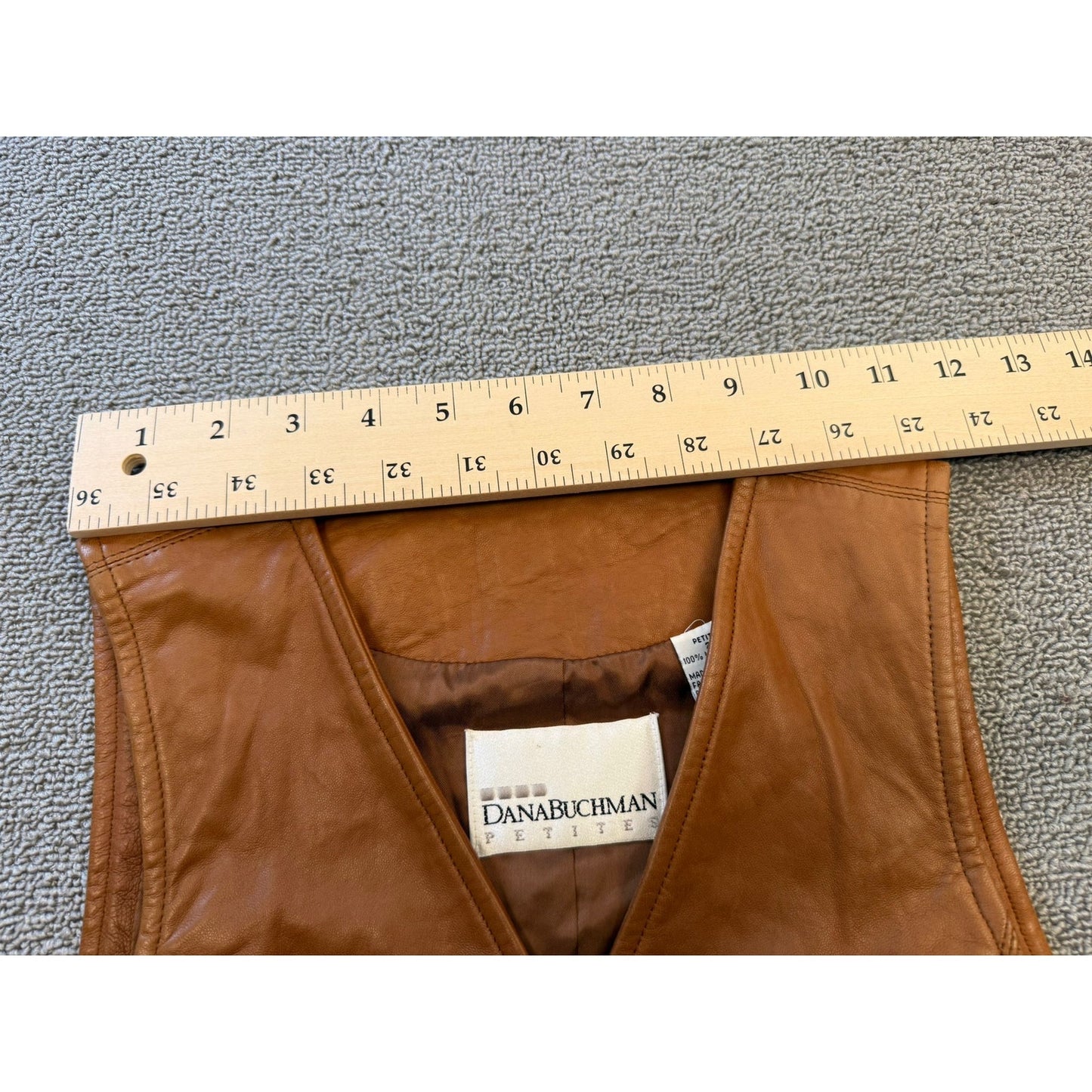 Dana Buchman 100% Leather Vest Women 2 Petite Brown Button Closure