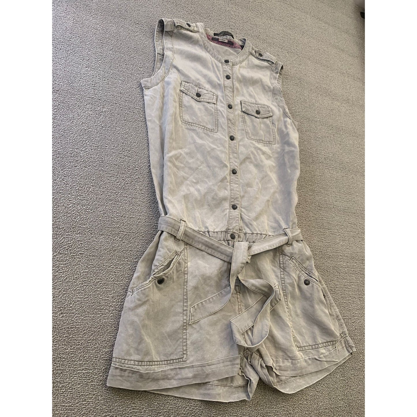 Maison Scotch Women's Small Petite Gray Utility Romper Belted Playsuit