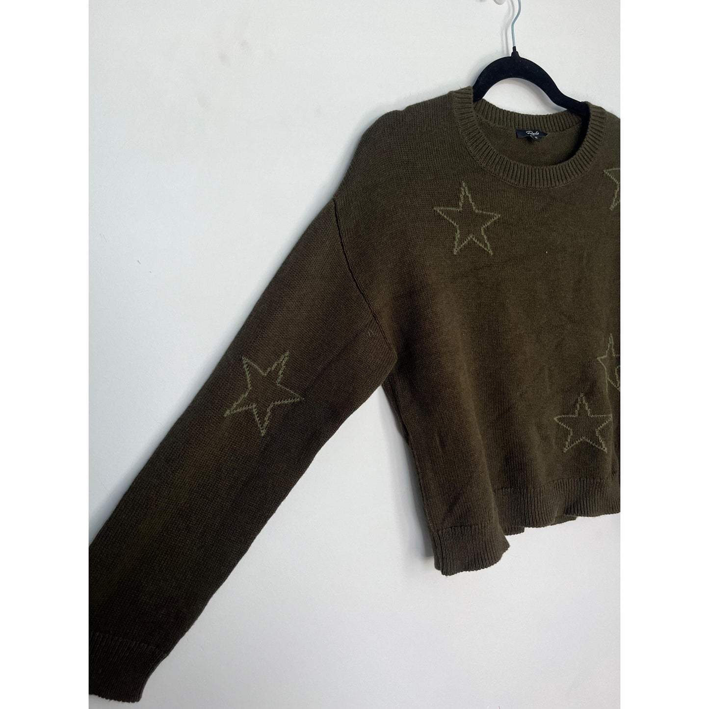 Rails Star Print Knit Sweater Women XS Olive Green Pullover Crew Neck
