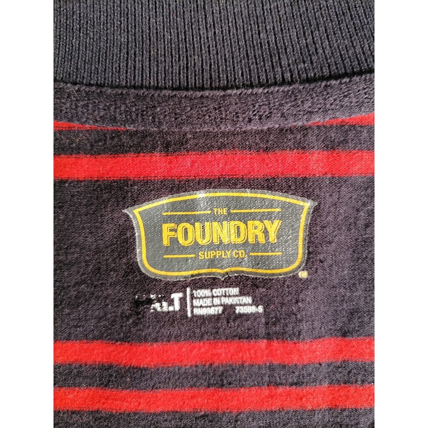 The Foundry Supply Co. XL T Male Navy Red Striped Cropped Long Sleeve Polo Top