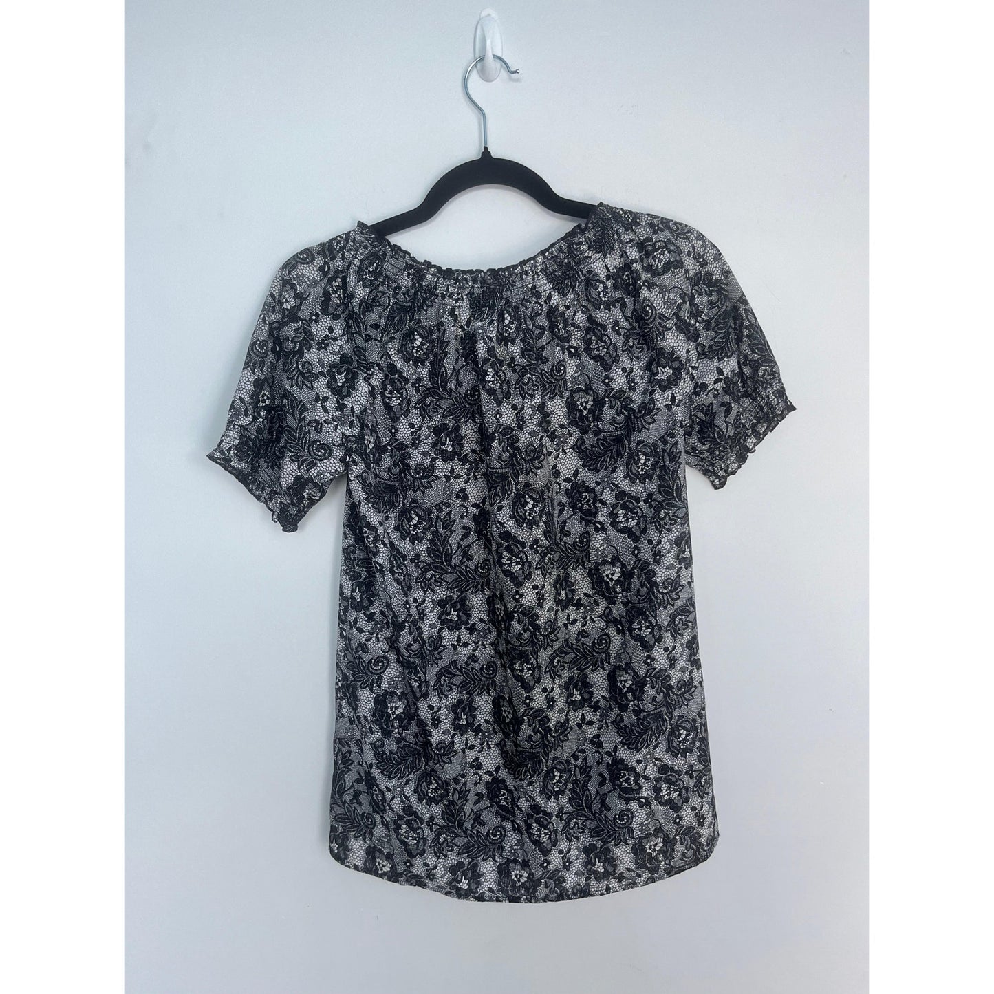 Joie Lace Peasant Top Women Small Black White Floral Semi Sheer Blouse