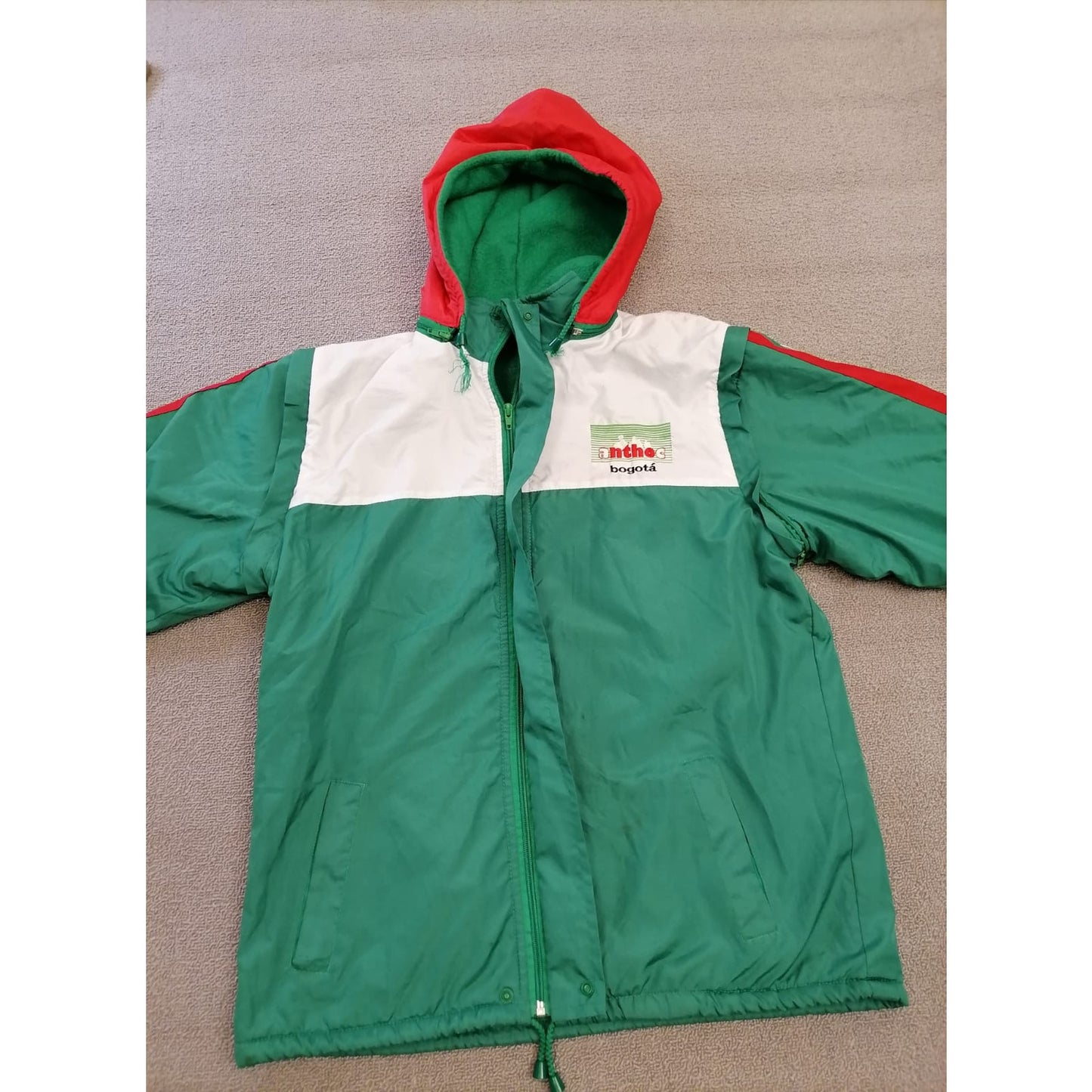 Anthoc Bogotá Vintage Medium Male Green White Red Full Zip Hooded Outdoor Jacket