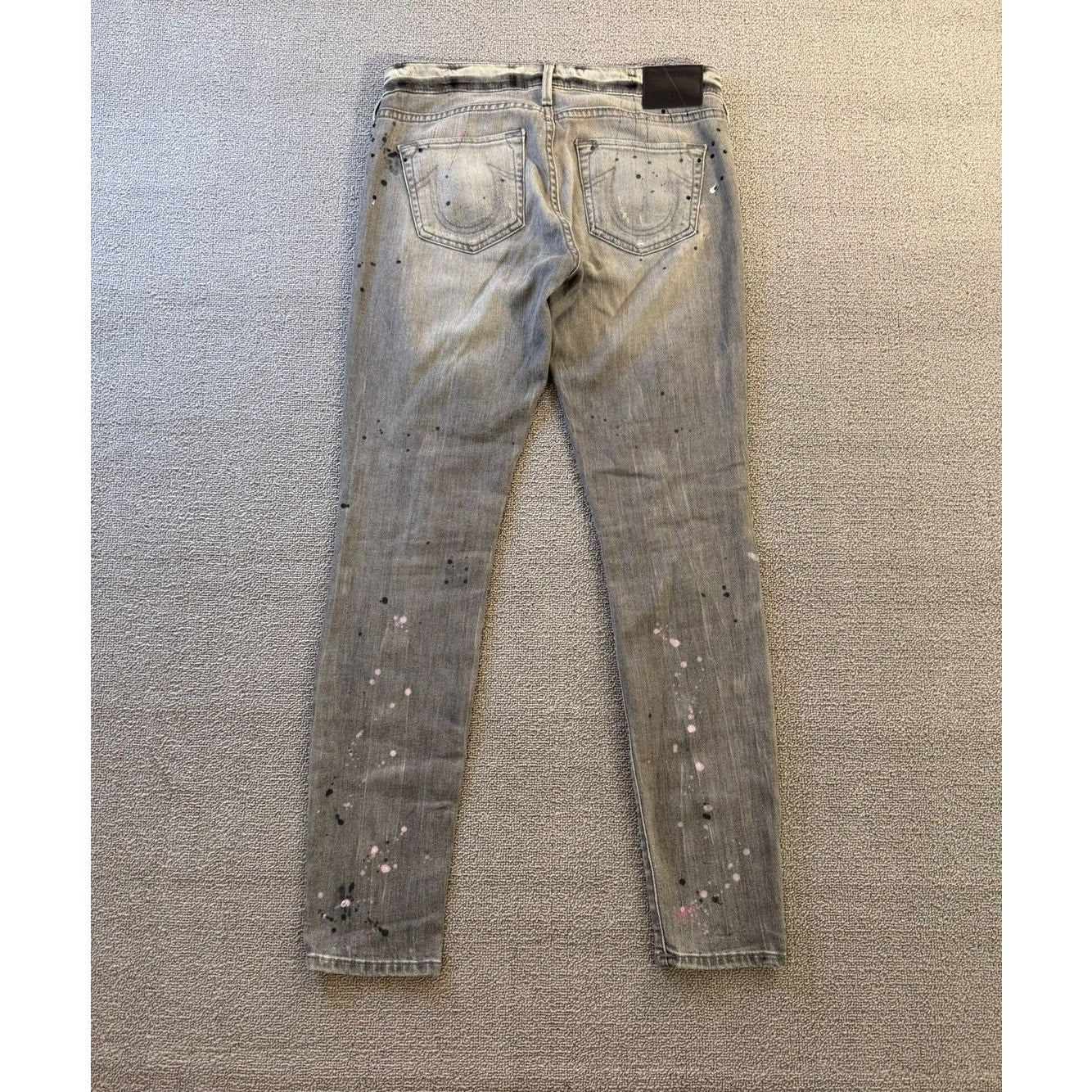 True Religion Halle 26 Gray Paint Splatter Distressed Skinny Jeans