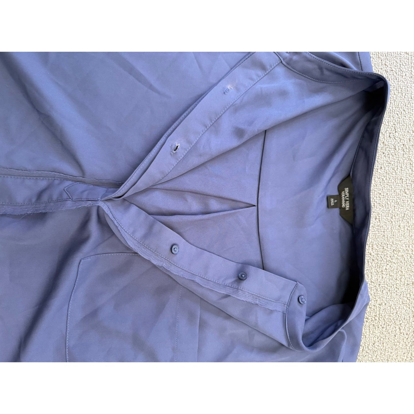 Simply Vera Verawang Women's Large Blue Short Sleeve Pocket Tunic Blouse