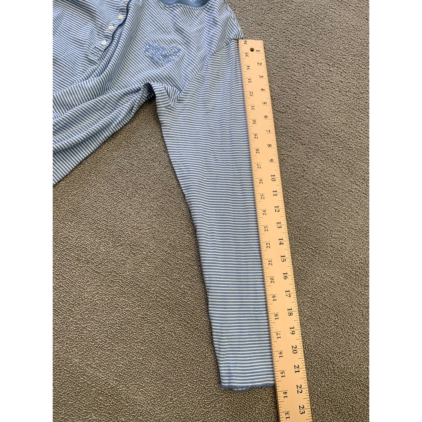 Lauren Ralph Lauren Women's Large Blue Striped Cotton Long Sleeve Loungewear