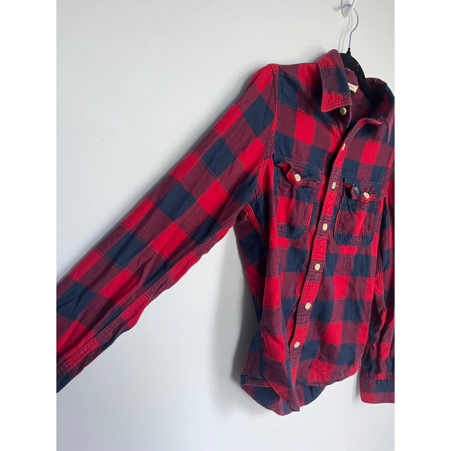 Abercrombie & Fitch Flannel Shirt Men S Red Black Plaid Long Sleeve Muscle Fit
