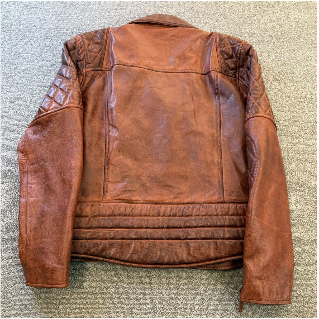 FZ Merchandise Large Men's Brown Leather Motorcycle Jacket Quilted Shoulders