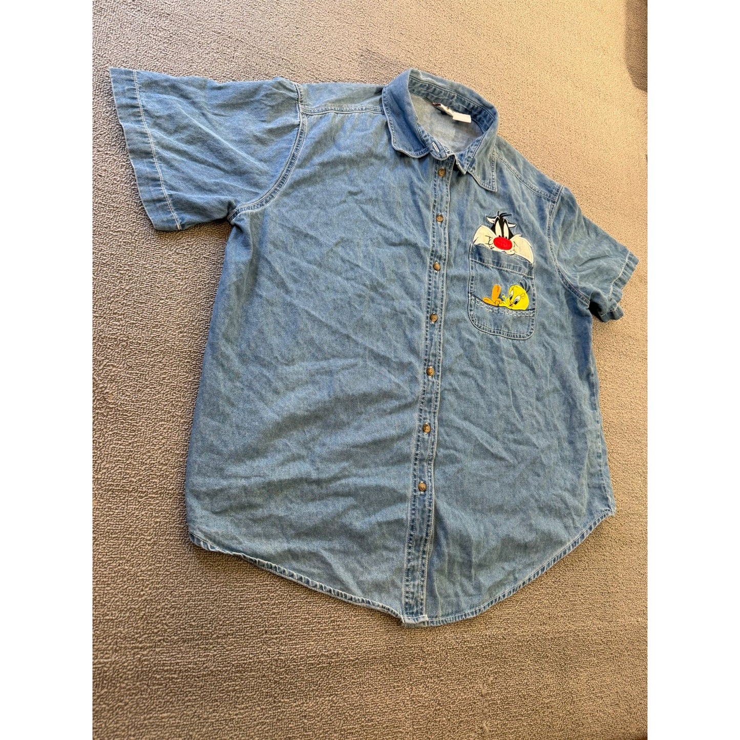 Vintage Looney Tunes Women's 18W/20W Cotton Denim Shirt Syl & Tweety