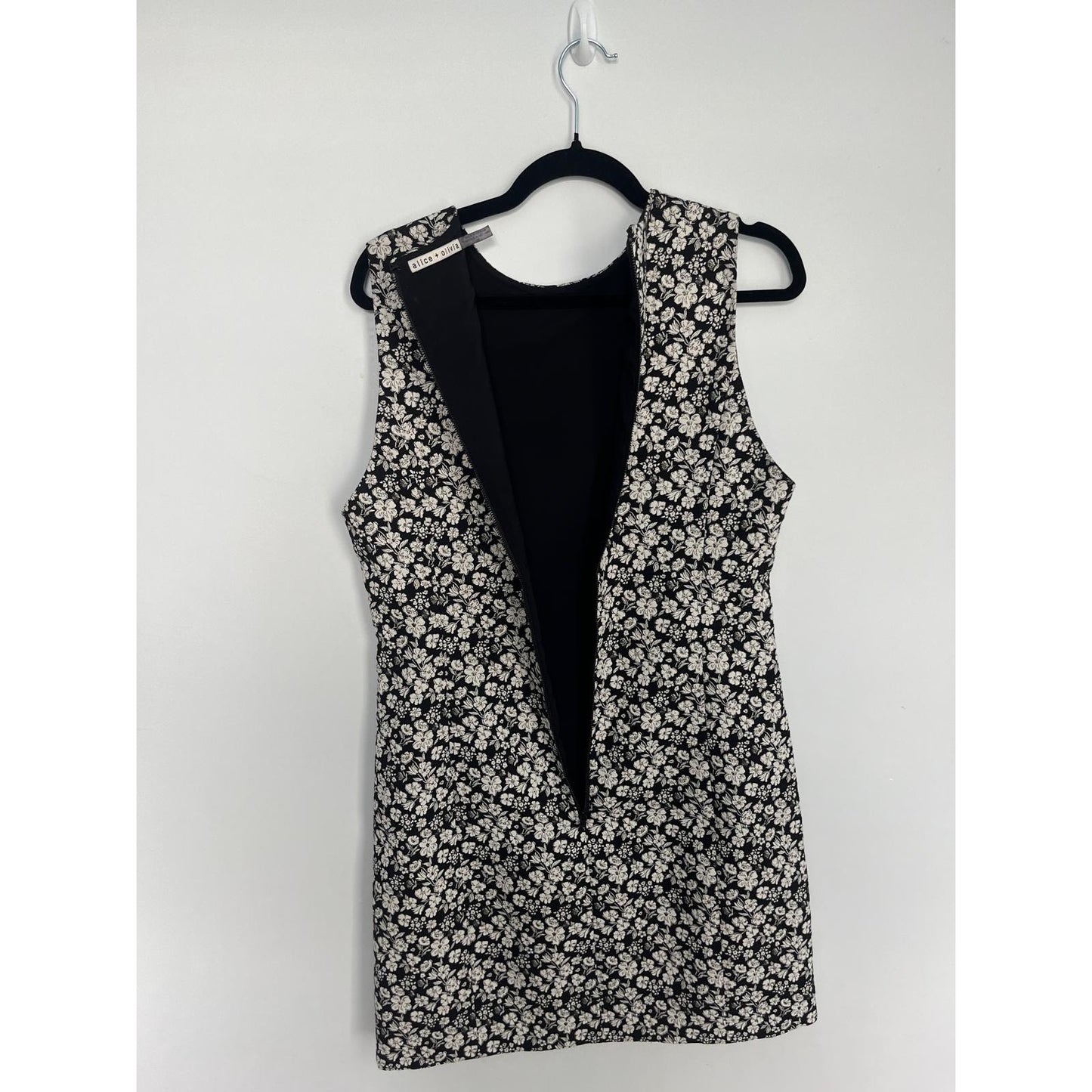Alice + Olivia Mini Dress Women 14 Floral Sleeveless Black White Party