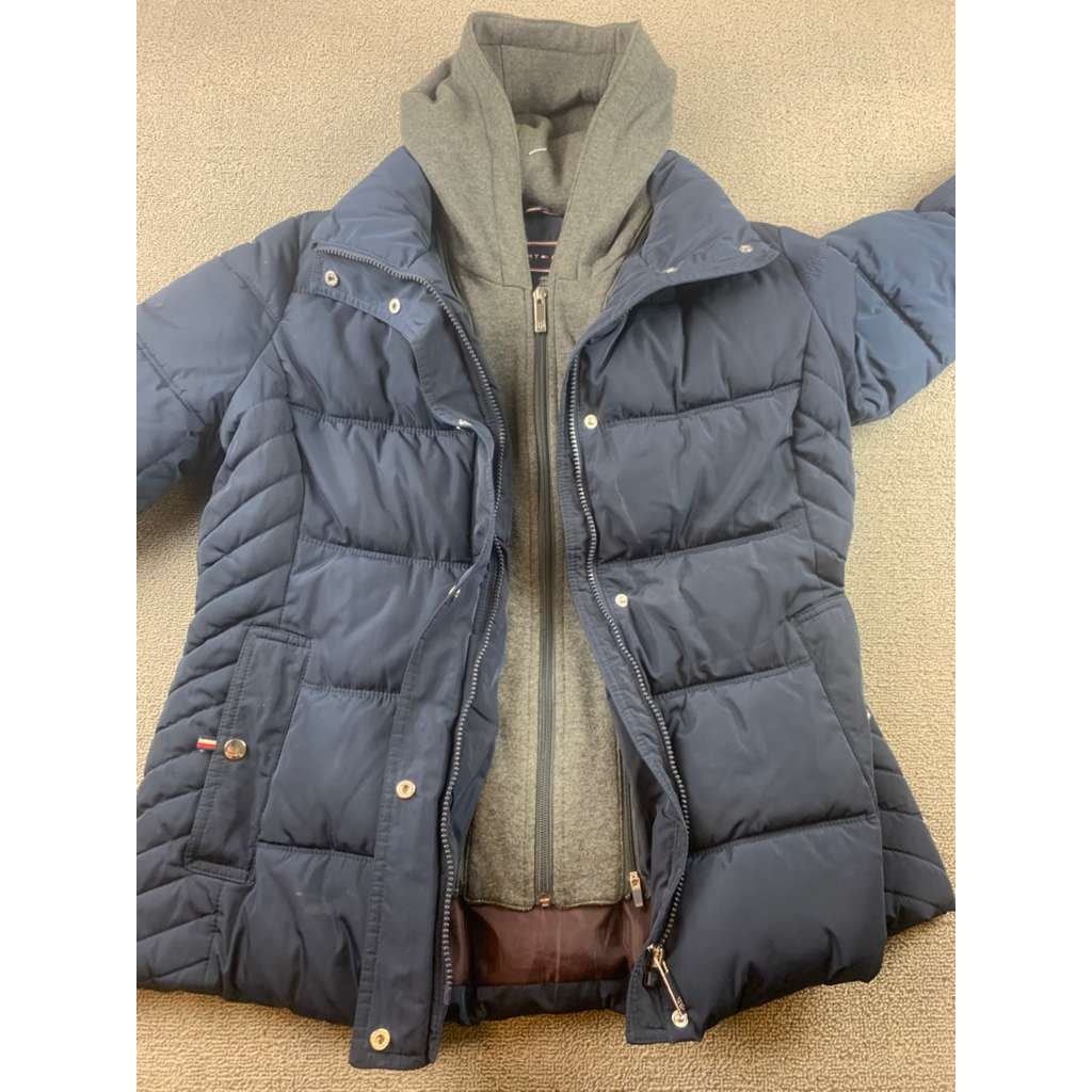 Tommy Hilfiger Women Size Large Puffer Jacket Hooded Lightweight Blue