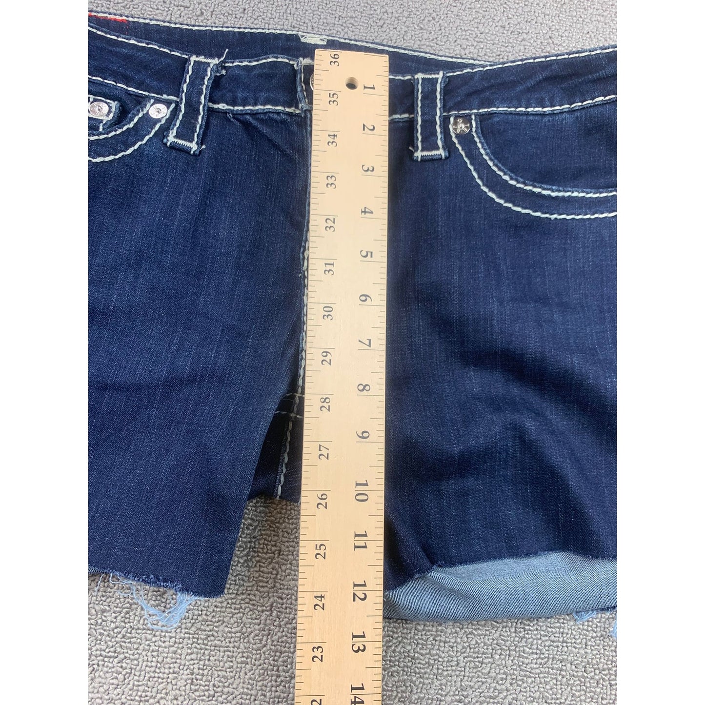 True Religion Women's 33 Blue Bobby Shorts Denim Jean Cutoffs