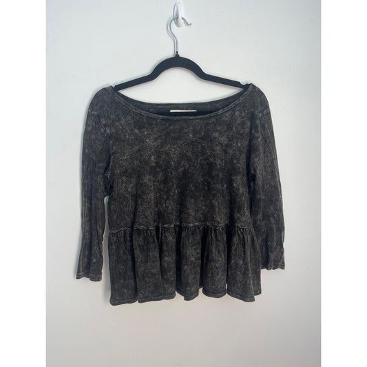 We The Free Project Social T Peplum Top Women XS Black Acid Wash Long Sleeve