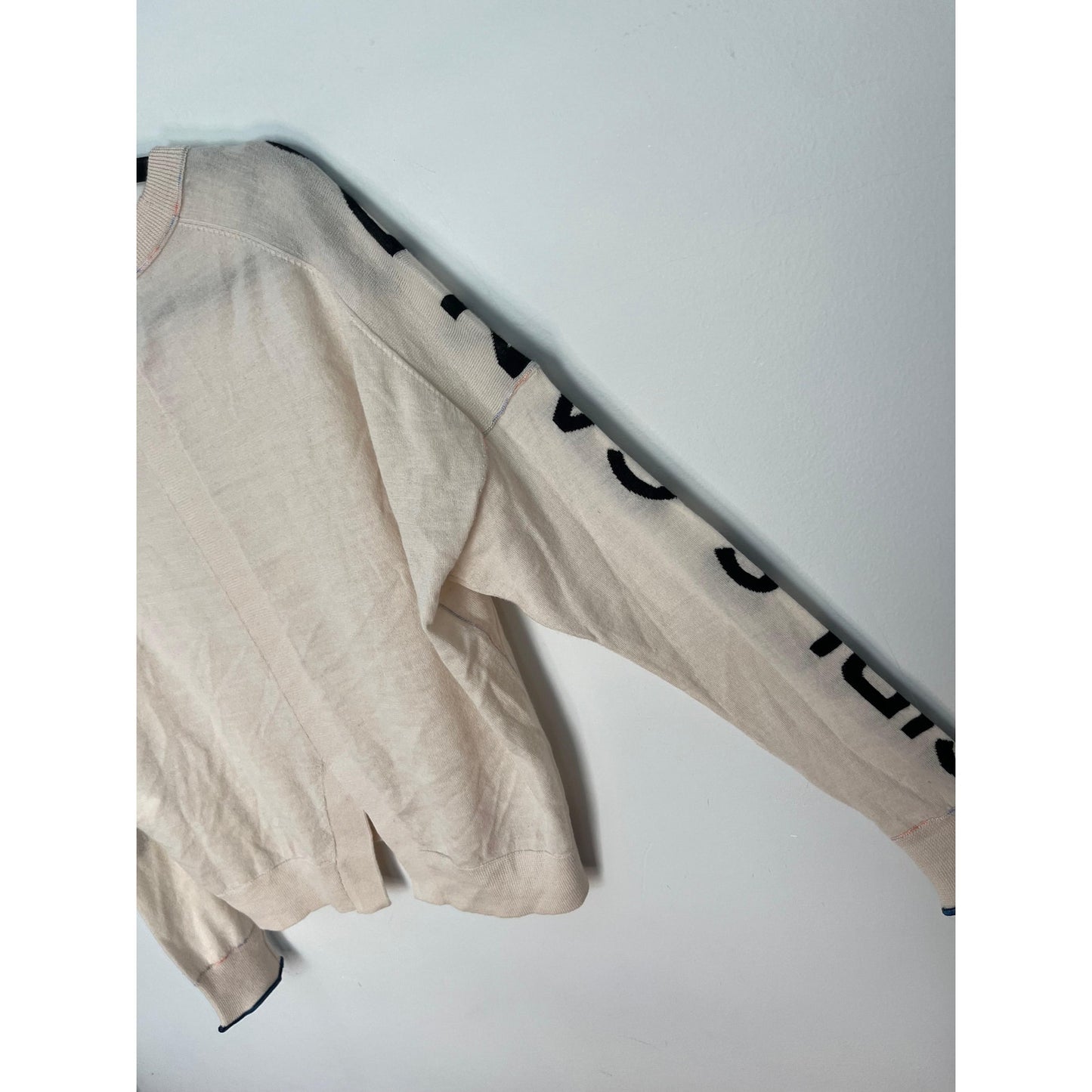 Zadig Voltaire Logo Sleeve Sweater Women XS Merino Wool Beige Pullover