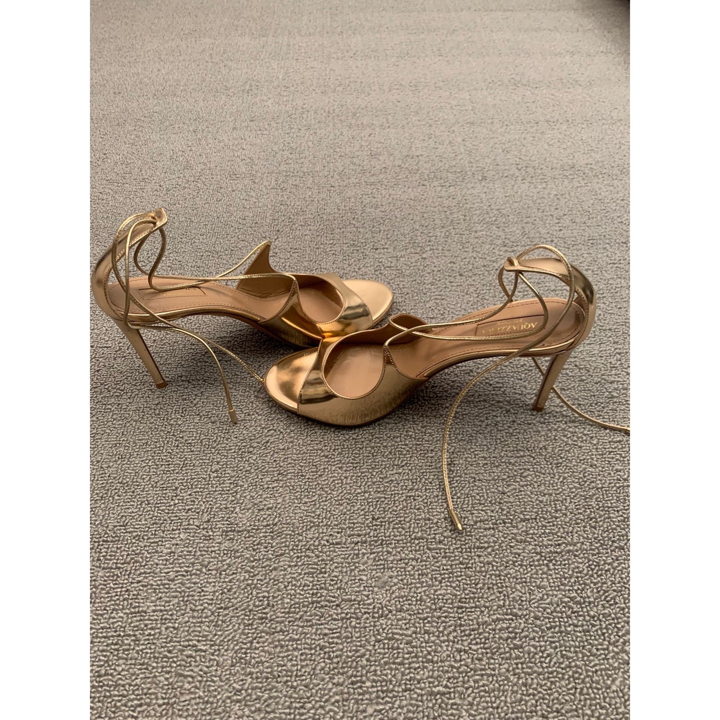 Aquazzura Gold Leather Leather Sofia Open Toe Ankle Tie Sandals Size 38