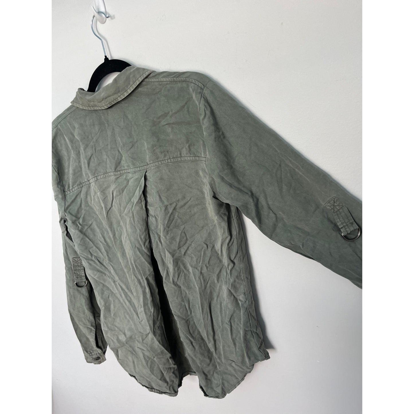 Splendid Button Down Shirt Women Medium Green Long Sleeve Casual Utility