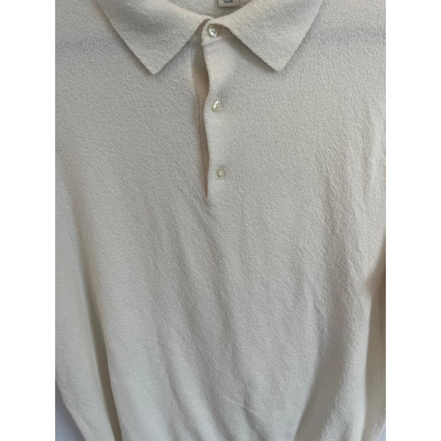 J Crew Knit Polo Shirt Men L Cream Short Sleeve Textured Cotton Blend