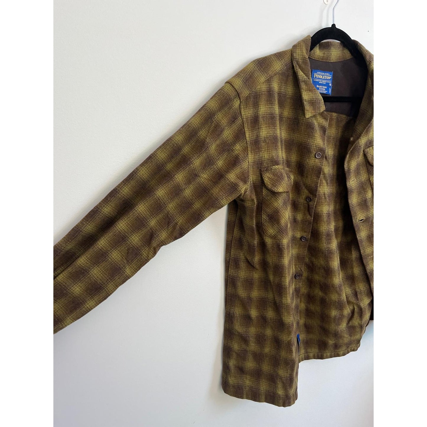 Pendleton Flannel Shirt Men M Brown Yellow Plaid Wool Board Fitted USA