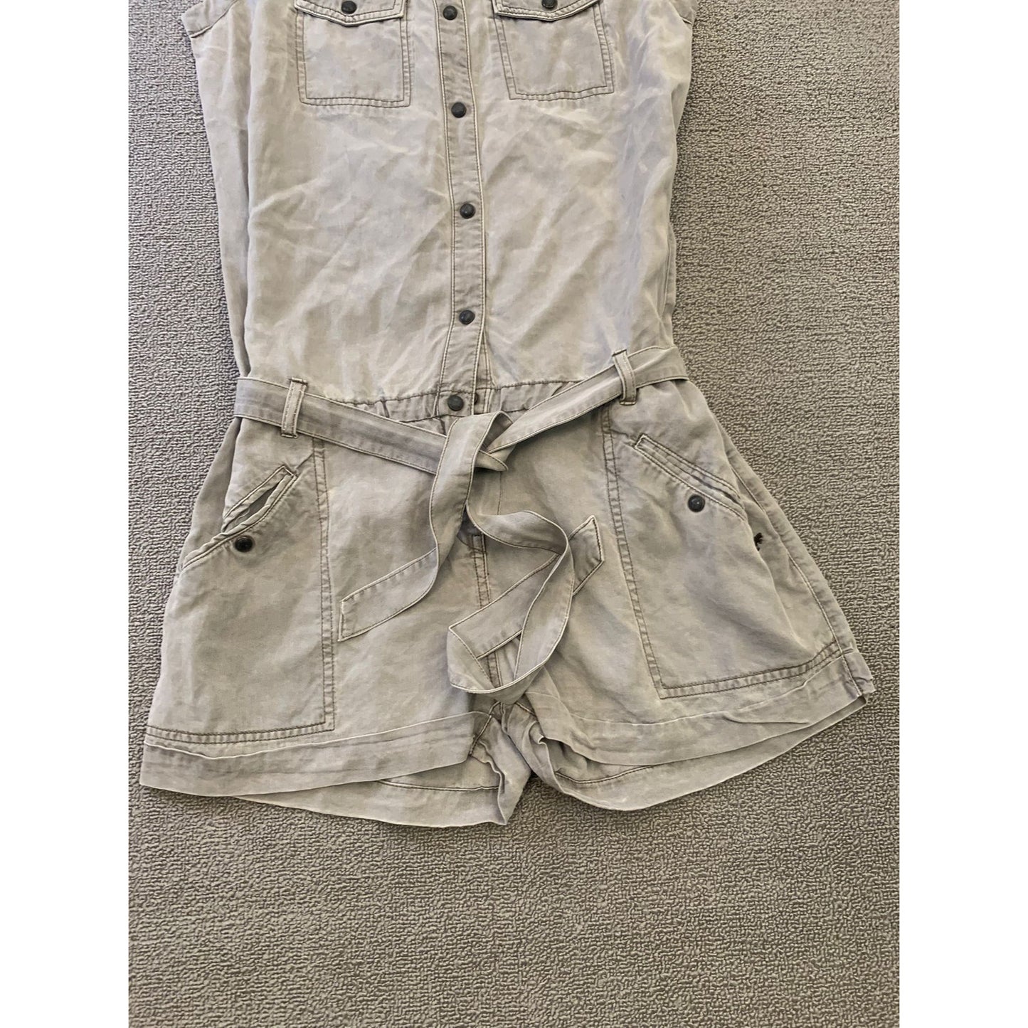 Maison Scotch Women's Small Petite Gray Utility Romper Belted Playsuit
