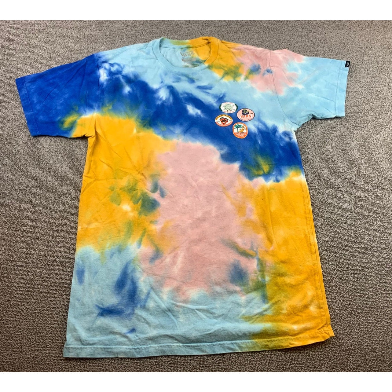 Vans Men's Medium Tie-Dye Blue Yellow Pink Graphic T-Shirt Classic Fit