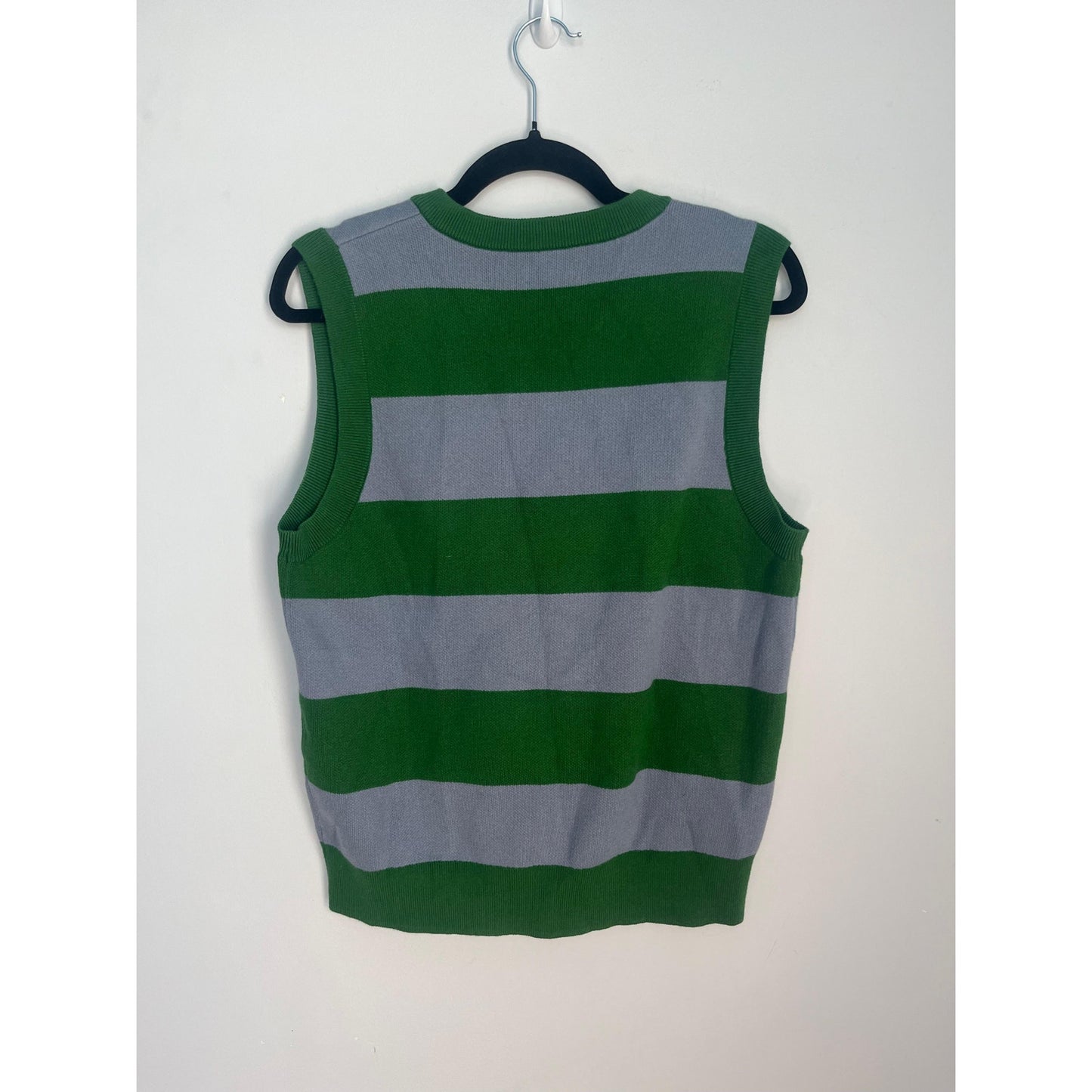 TNA Sweater Vest Women XS Green Gray Stripe V Neck Knit Preppy Y2K
