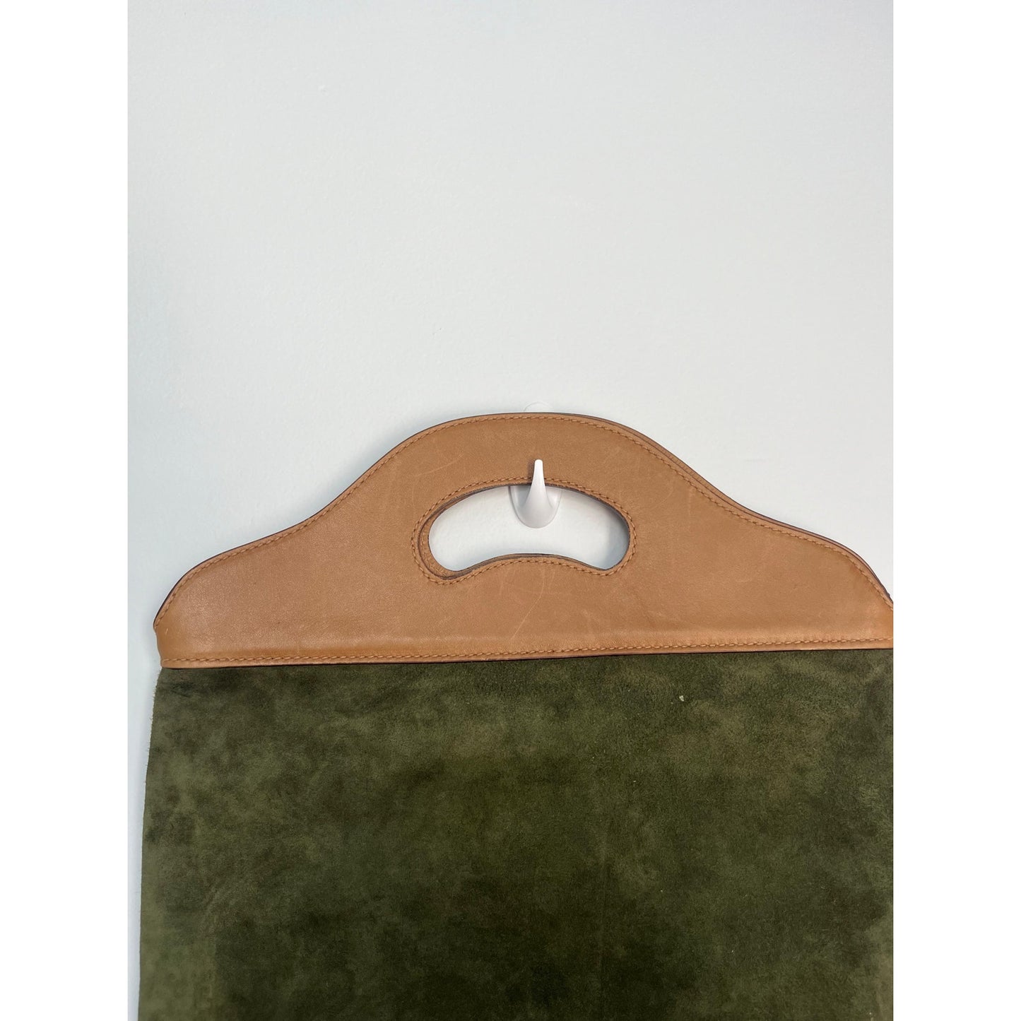Gucci Suede Tote Bag Women Green Brown Vintage Logo Cutout Handle