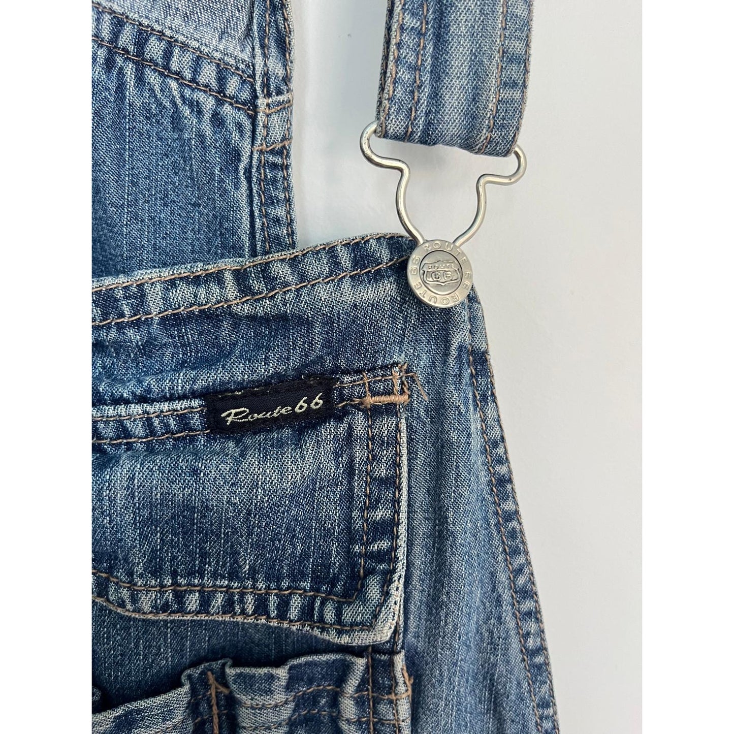 Route 66 Denim Overalls Shorts Women L Vintage Distressed Carpenter Utility