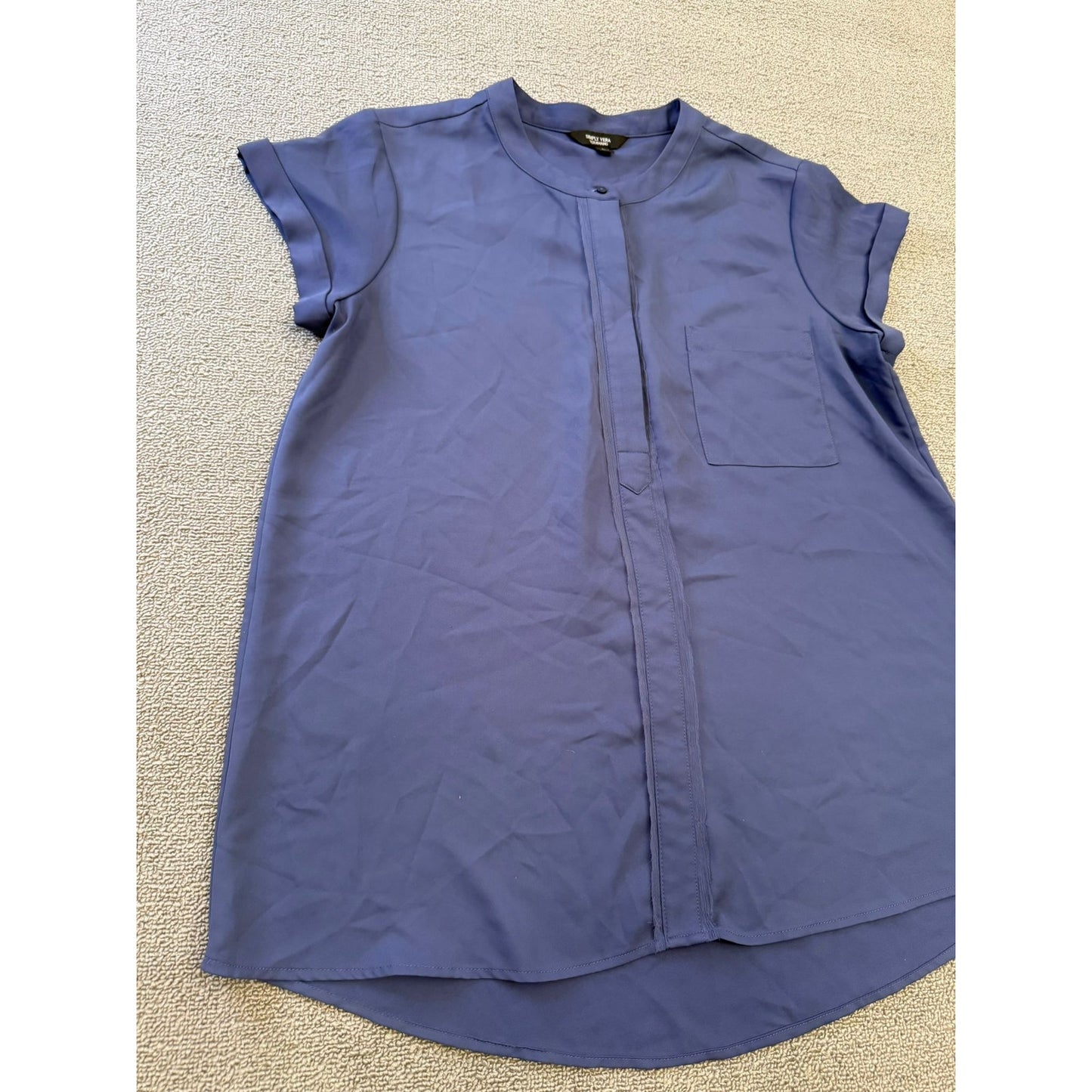Simply Vera Verawang Women's Large Blue Short Sleeve Pocket Tunic Blouse