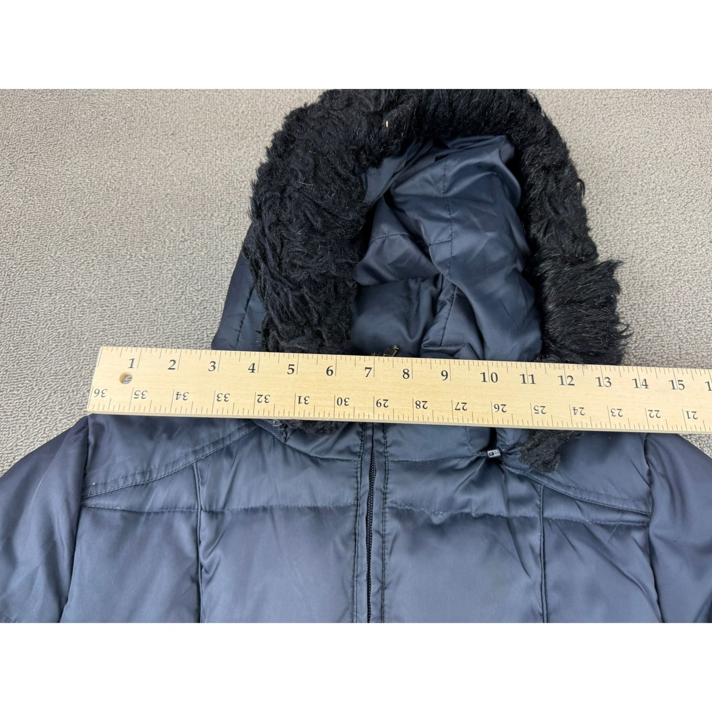 Nautica Women's Medium Navy Blue Hooded Fur Trim Puffer Coat