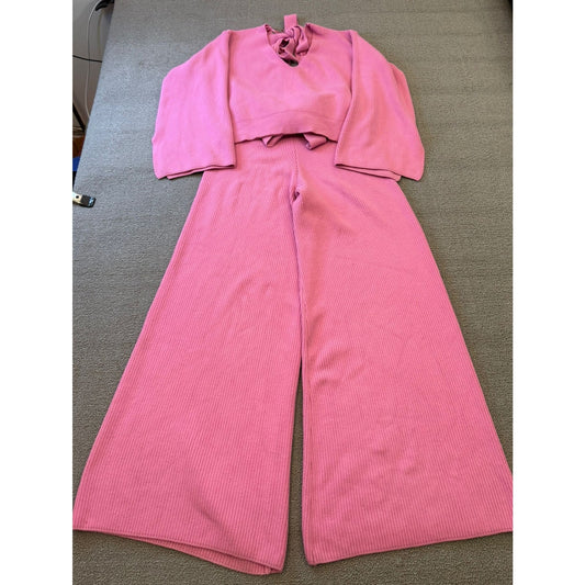 River Island Women Size 10 Pink Jumper Set Wide Leg