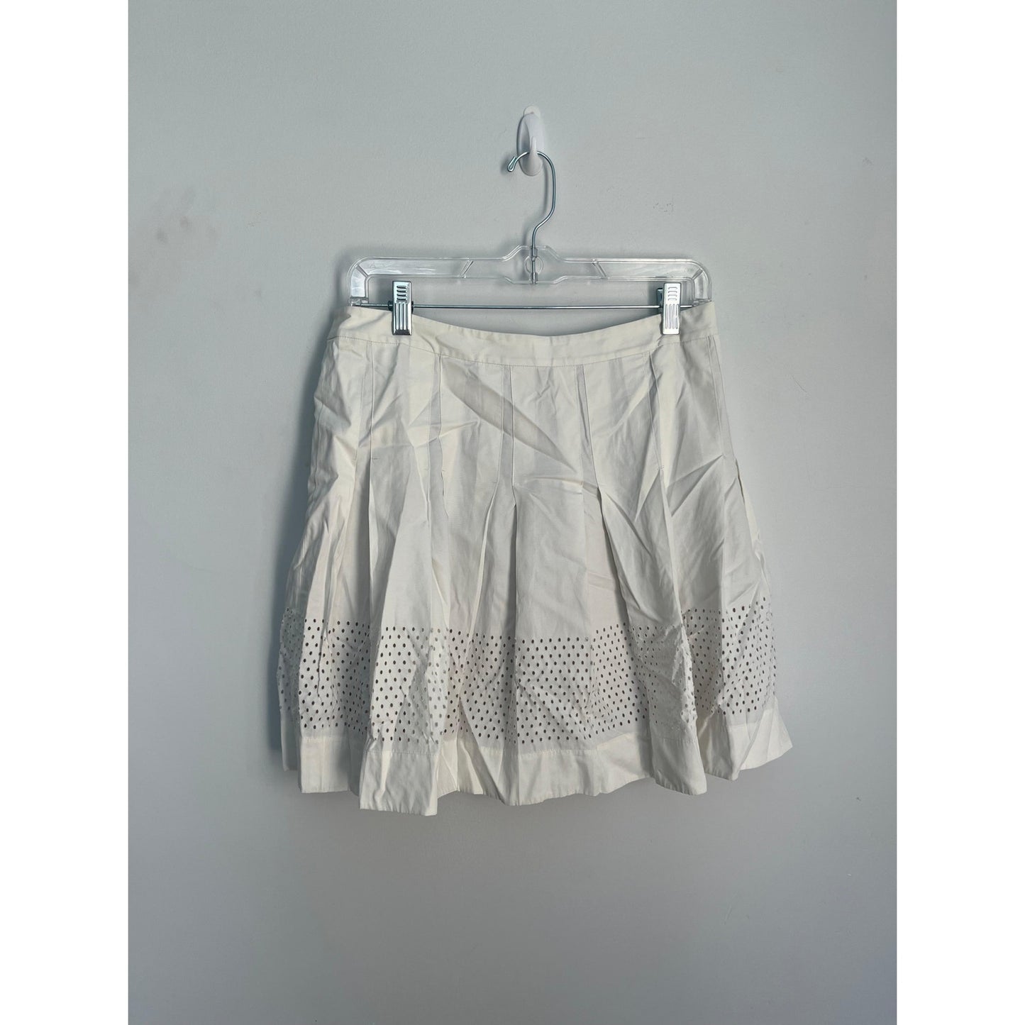 Rebecca Taylor Eyelet Mini Skirt Women 8 White Cotton Pleated Lined Summer
